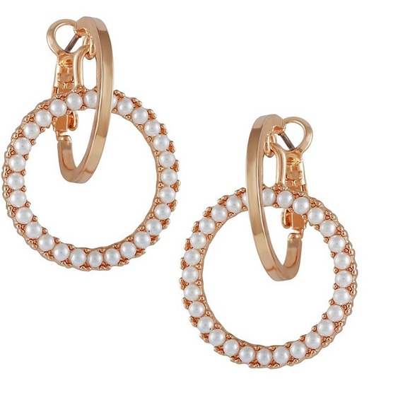 Gold tone glass crystal faux pearl earrings - Picture 1 of 7